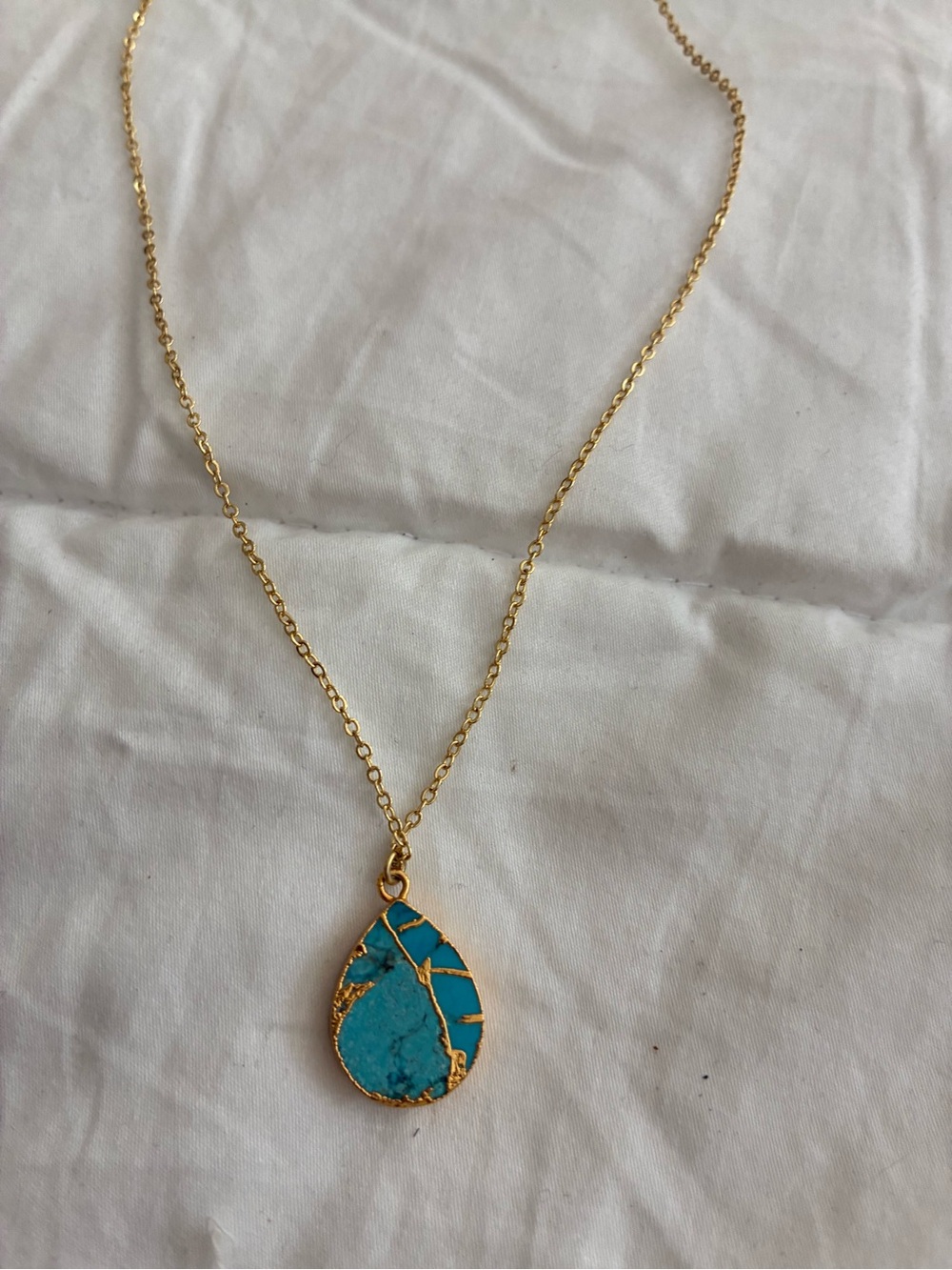 Natasha Couture Gold Chain with Turquoise Teardrop Pendant